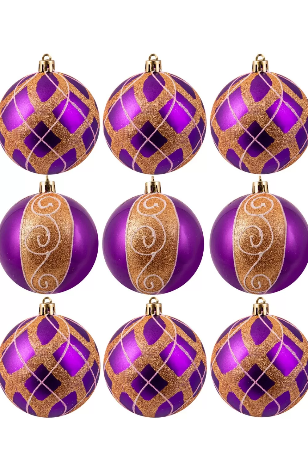 Christmas Tree World 10cm Hand Painted Shatterproof Bauble Design 10 (9 Pack)< Medium Christmas Baubles