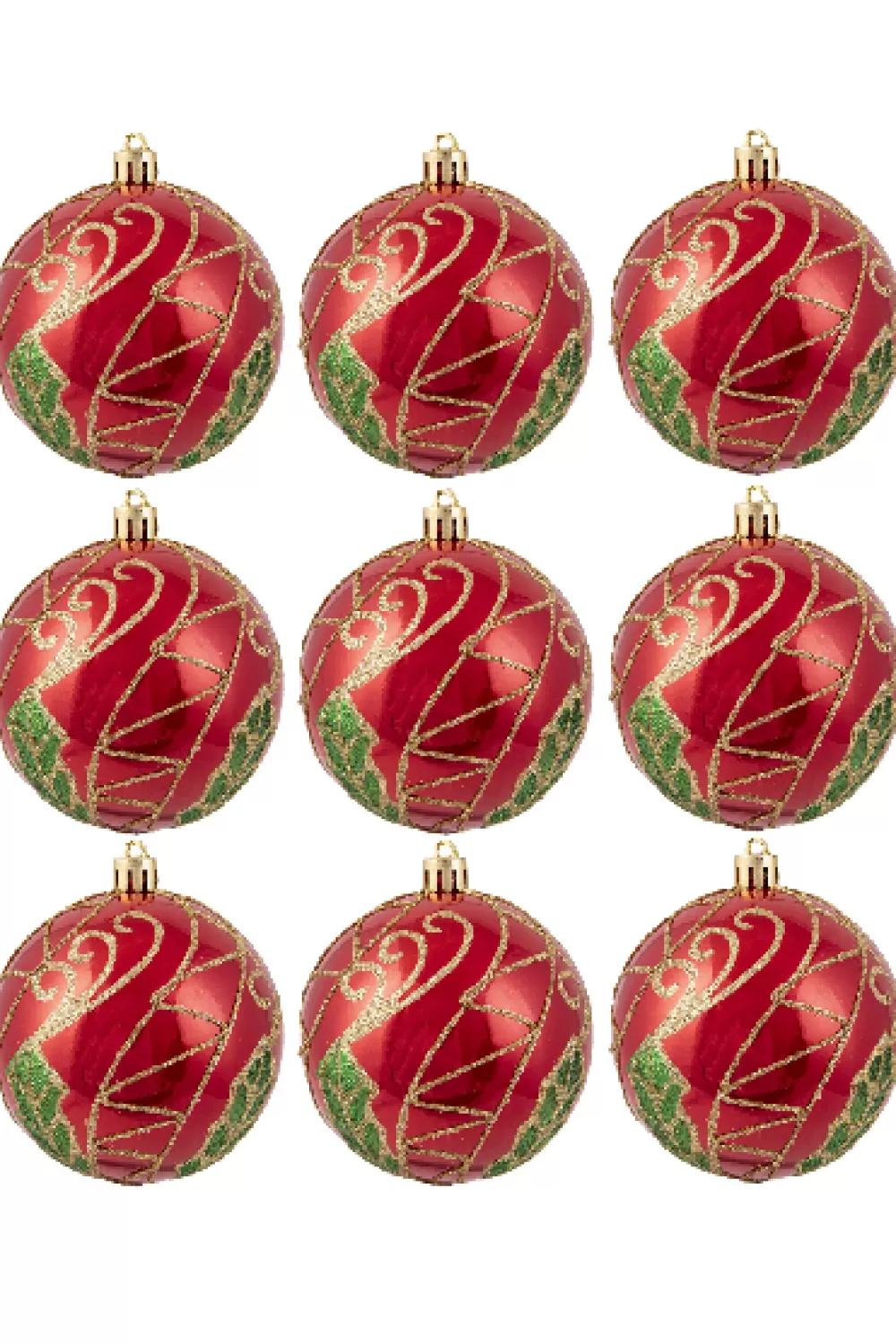 Christmas Tree World 10cm Hand Painted Shatterproof Bauble Design 31 (9 Pack)< Medium Christmas Baubles