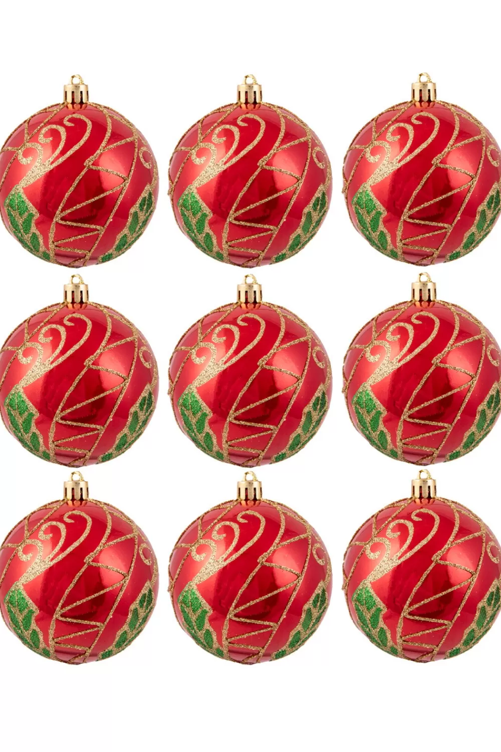 Christmas Tree World 10cm Hand Painted Shatterproof Bauble Design 31 (9 Pack)< Medium Christmas Baubles