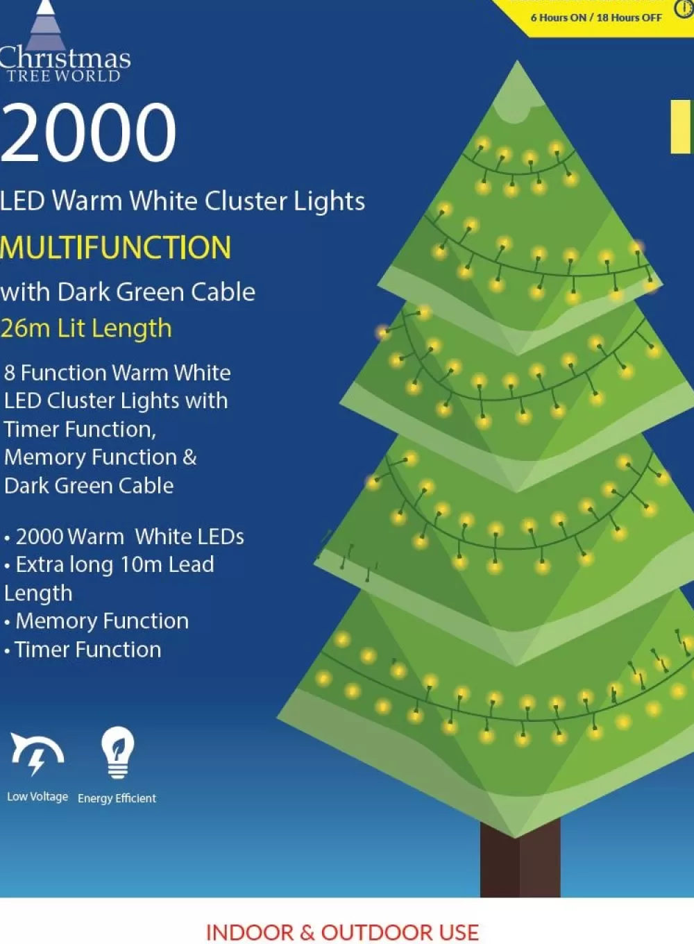 Christmas Tree World 2000 Multi Function LED Cluster Lights - Warm White< Outdoor Christmas Lights | Outdoor Christmas Tree Lights