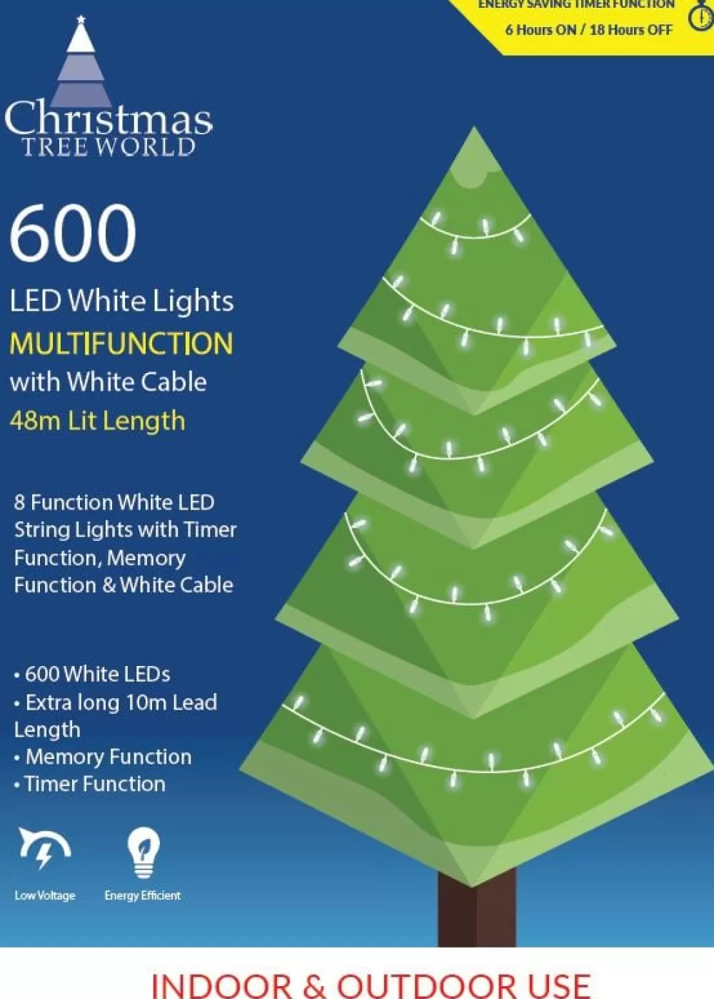 Christmas Tree World 600 Multi Function LED Lights With White Cable - White< Christmas Tree World Brand