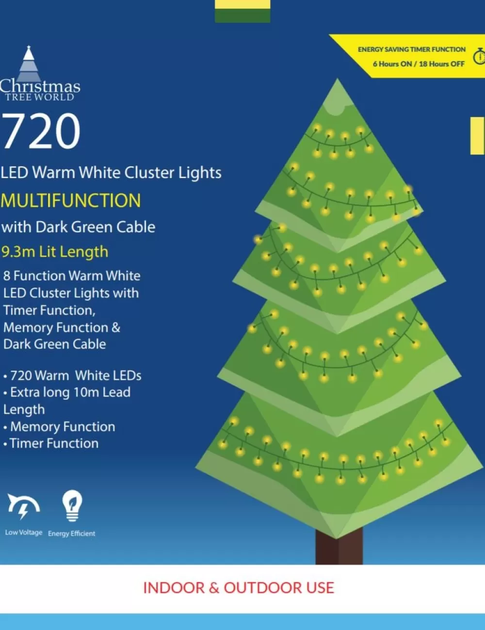 Christmas Tree World 720 Multi Function LED Cluster Lights - Warm White< Outdoor Christmas Lights | Outdoor Christmas Tree Lights