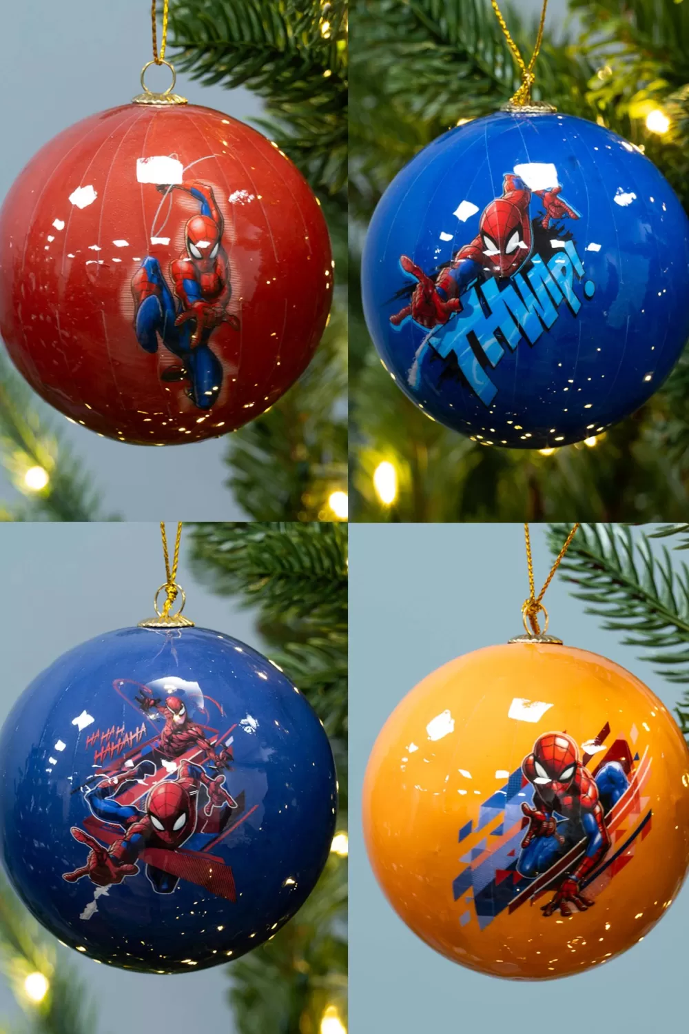 Christmas Tree World 7.5cm Comic Book Spiderman Baubles (4pc) - Marvel Licensed< Marvel Licensed Decorations | Disney Licensed Decorations