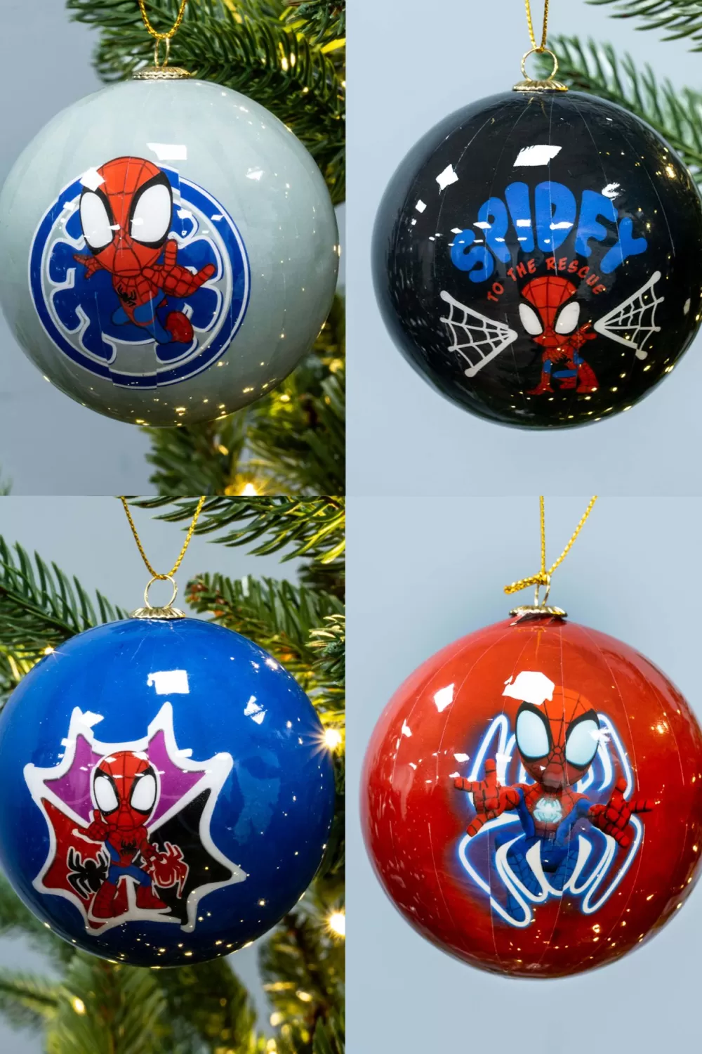 Christmas Tree World 7.5cm Comic Book Spidey Baubles (4pc) - Marvel Licensed< Marvel Licensed Decorations | Disney Licensed Decorations