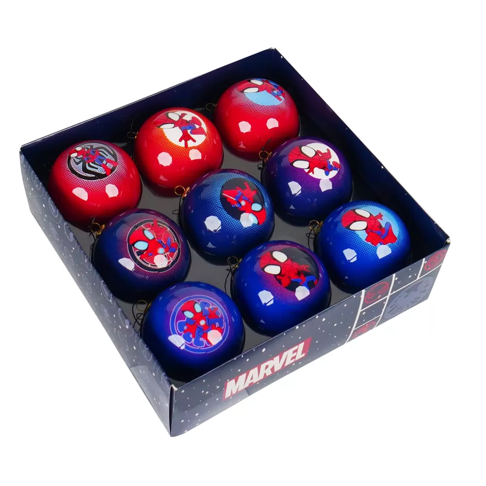 Christmas Tree World 7.5cm Spidey Baubles (9pc) - Marvel Licensed< Medium Christmas Baubles | Marvel Licensed Decorations