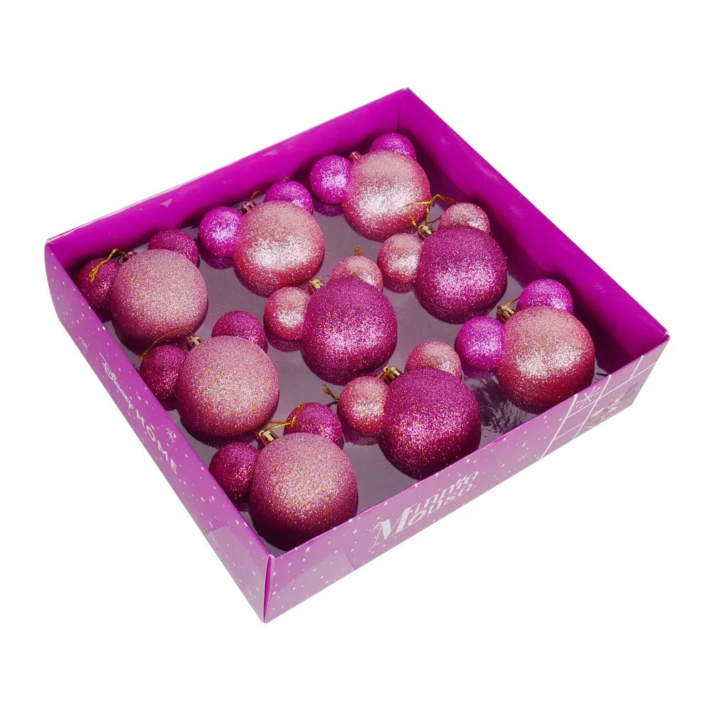 Christmas Tree World 8cm Pink Mickey Mouse Ear Baubles (9pc) - Disney Licensed< Disney Licensed Decorations | Medium Christmas Baubles