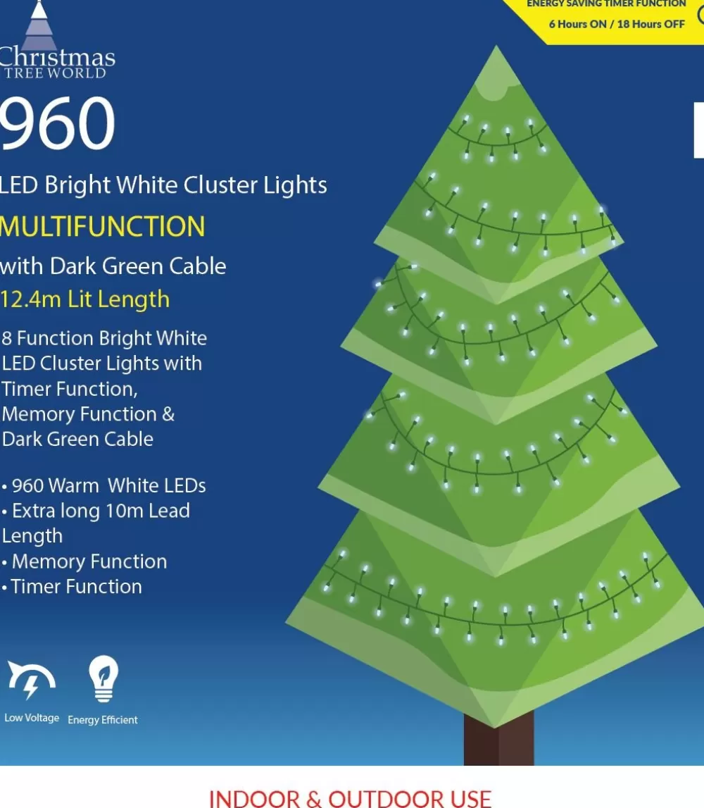 Christmas Tree World 960 Multi Function LED Cluster Lights - Bright White< Outdoor Christmas Lights | Outdoor Christmas Tree Lights
