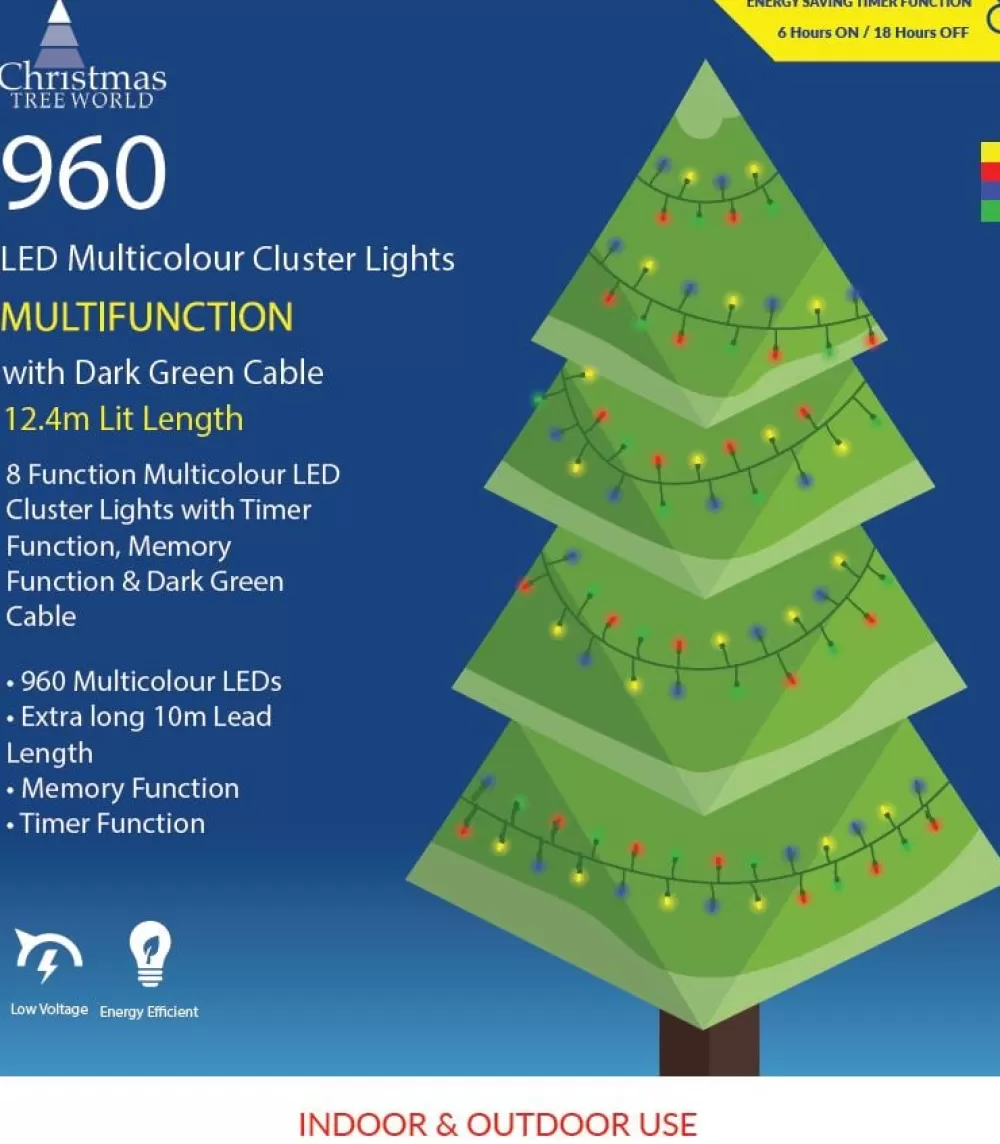Christmas Tree World 960 Multi Function LED Cluster Lights - Multicolour< Outdoor Christmas Lights | Outdoor Christmas Tree Lights