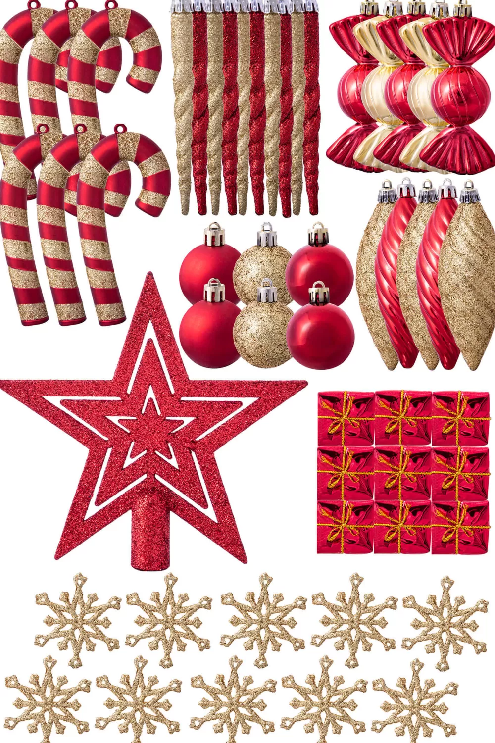 Christmas Tree World The 128pc Red & Gold Full Heavy Coverage Bauble Set (6ft Trees)< 6 Foot Pre Lit Christmas Trees | Pre-Lit Christmas Trees