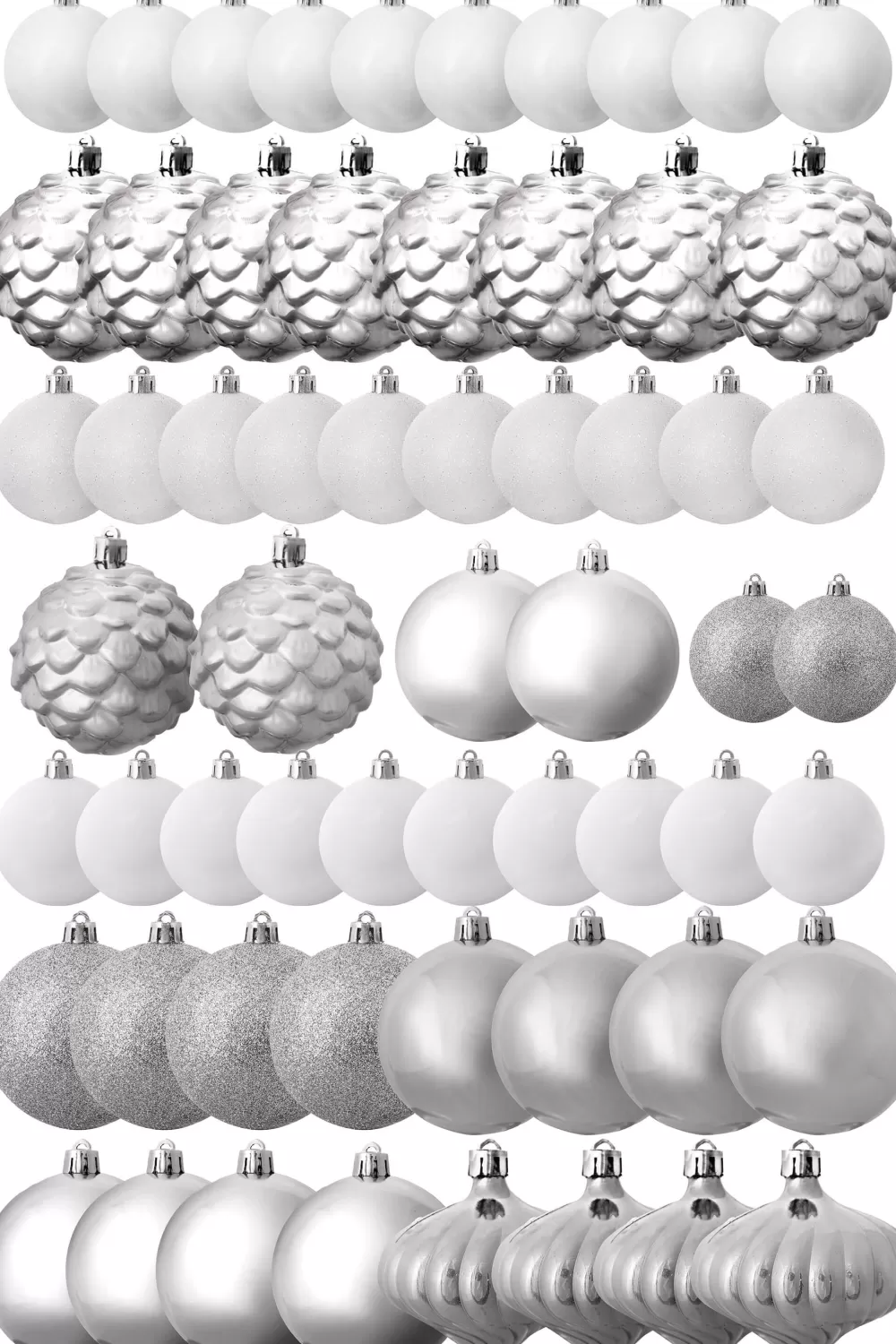 Christmas Tree World The 128pc White & Silver Full Heavy Coverage Bauble Set (6ft Trees)< 6 Foot Pre Lit Christmas Trees | Pre-Lit Christmas Trees
