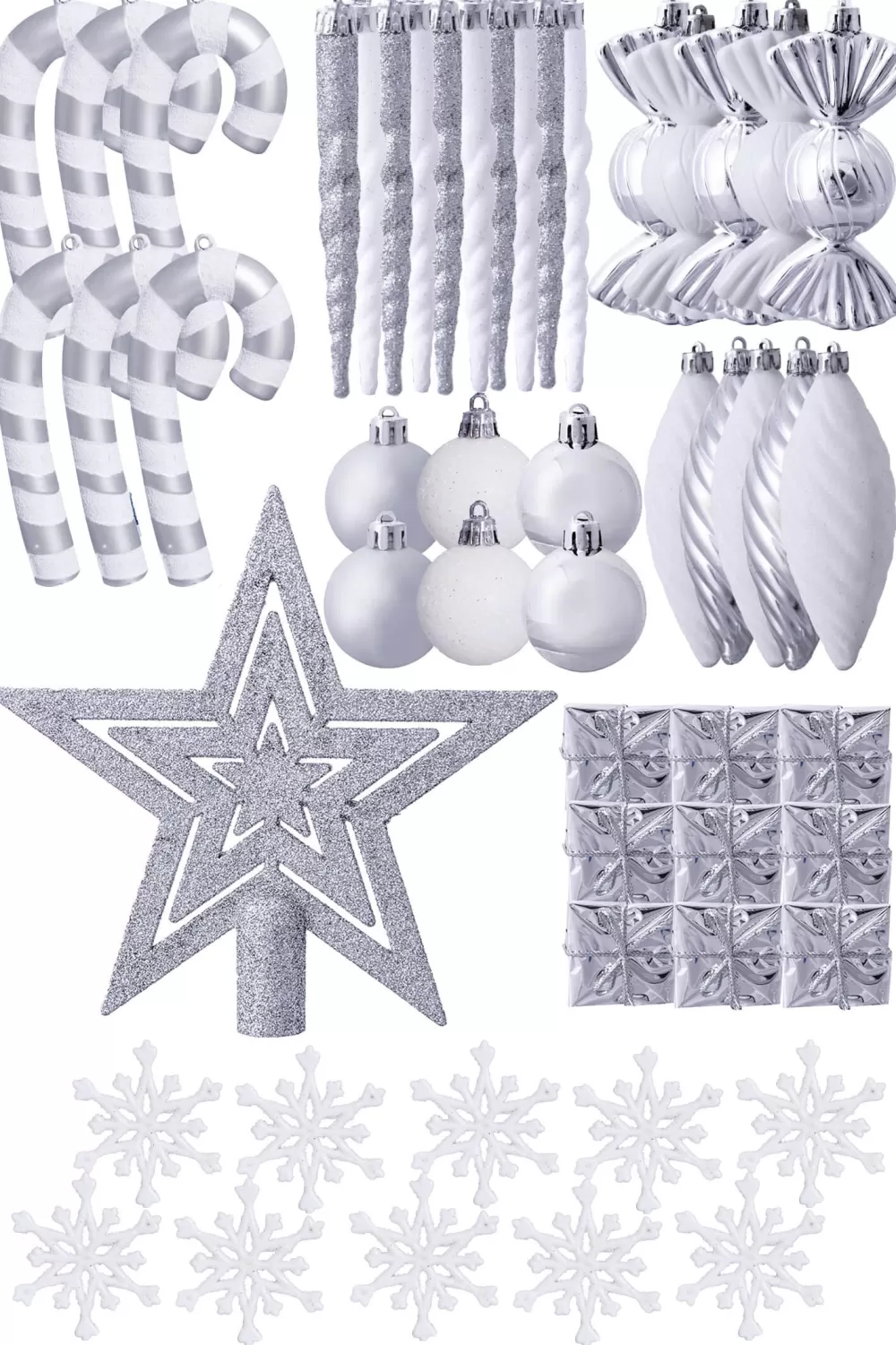 Christmas Tree World The 128pc White & Silver Full Heavy Coverage Bauble Set (6ft Trees)< 6 Foot Pre Lit Christmas Trees | Pre-Lit Christmas Trees