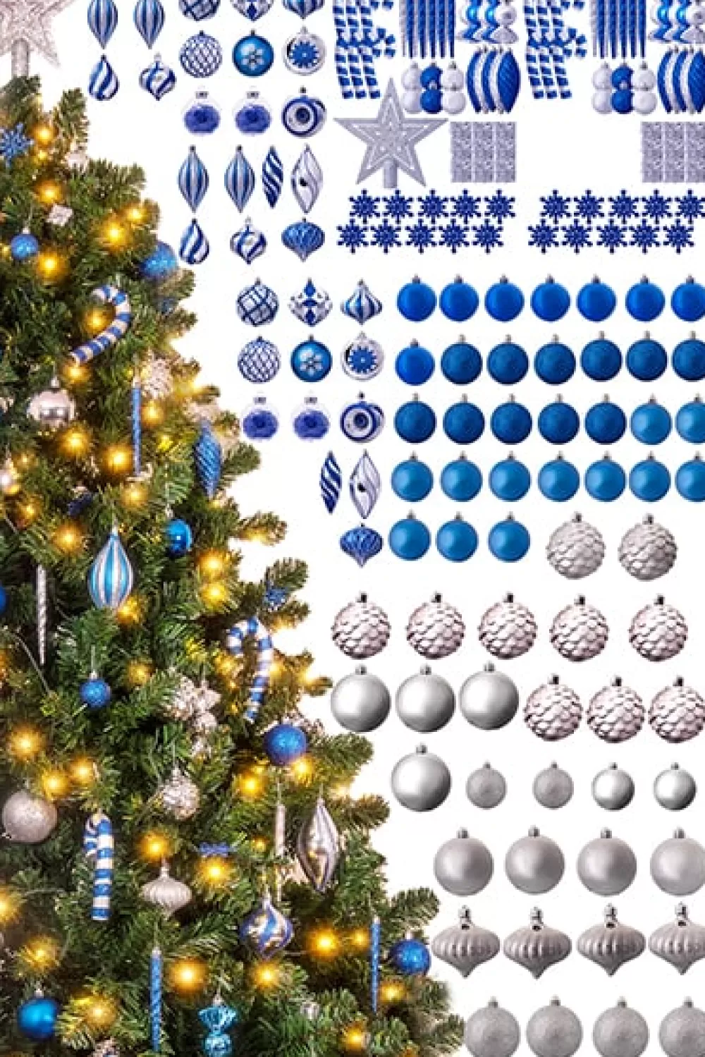 Christmas Tree World The 196pc Blue & Silver Full Heavy Coverage Bauble Set (7ft Trees)< 7 Foot Pre Lit Christmas Trees | Pre-Lit Christmas Trees