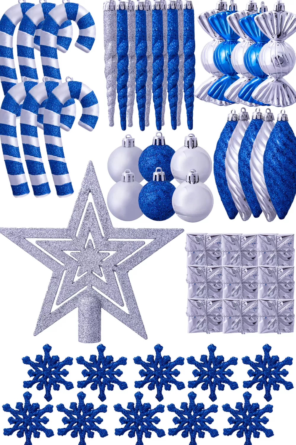 Christmas Tree World The 196pc Blue & Silver Full Heavy Coverage Bauble Set (7ft Trees)< 7 Foot Pre Lit Christmas Trees | Pre-Lit Christmas Trees