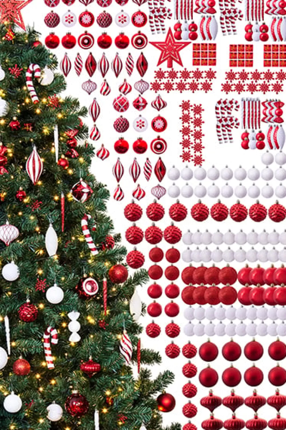 Christmas Tree World The 288pc Red & White Full Heavy Coverage Bauble Set (9ft Trees)< 9 Foot Pre Lit Christmas Trees | Pre-Lit Christmas Trees