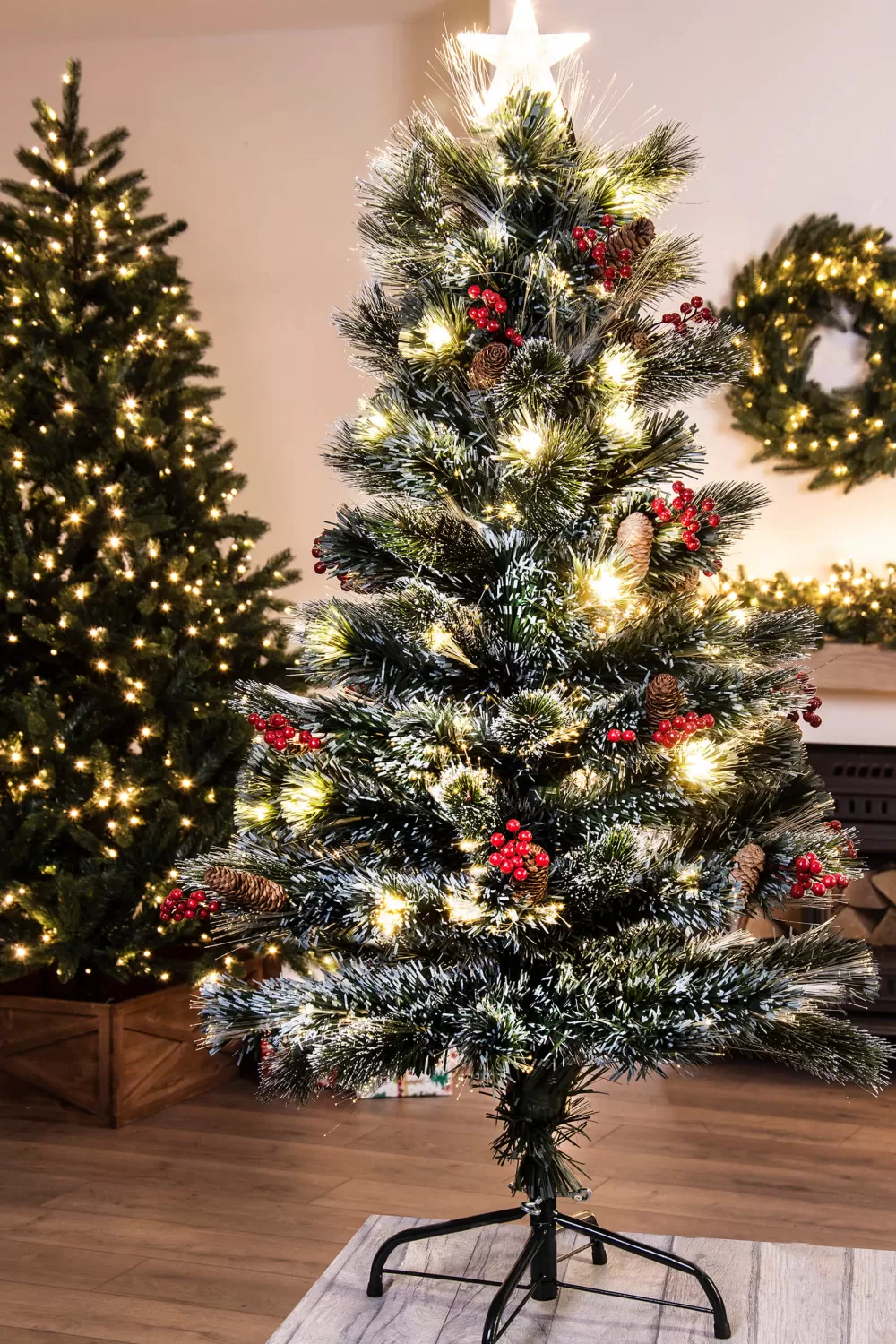 Christmas Tree World The 4ft Frosted LED Pine Fibre Optic Tree< Small Fibre Optic Trees | 4 Foot Pre Lit Christmas Trees