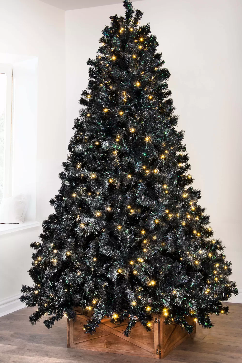Christmas Tree World The 6ft Pre-lit Black Iridescence Pine Tree With Warm White Lights< 6 Foot Pre Lit Christmas Trees