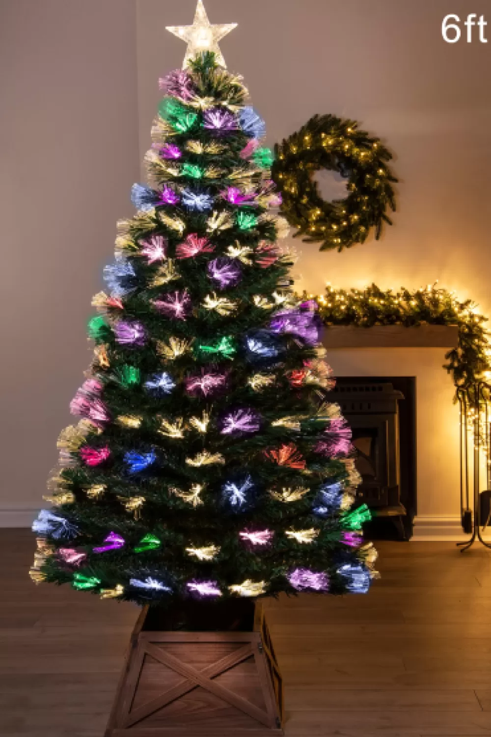 Christmas Tree World The 6ft Vesuvius Fir Fibre Optic Christmas Tree< 6 Foot Fibre Optic Trees | 6 Foot Pre Lit Christmas Trees