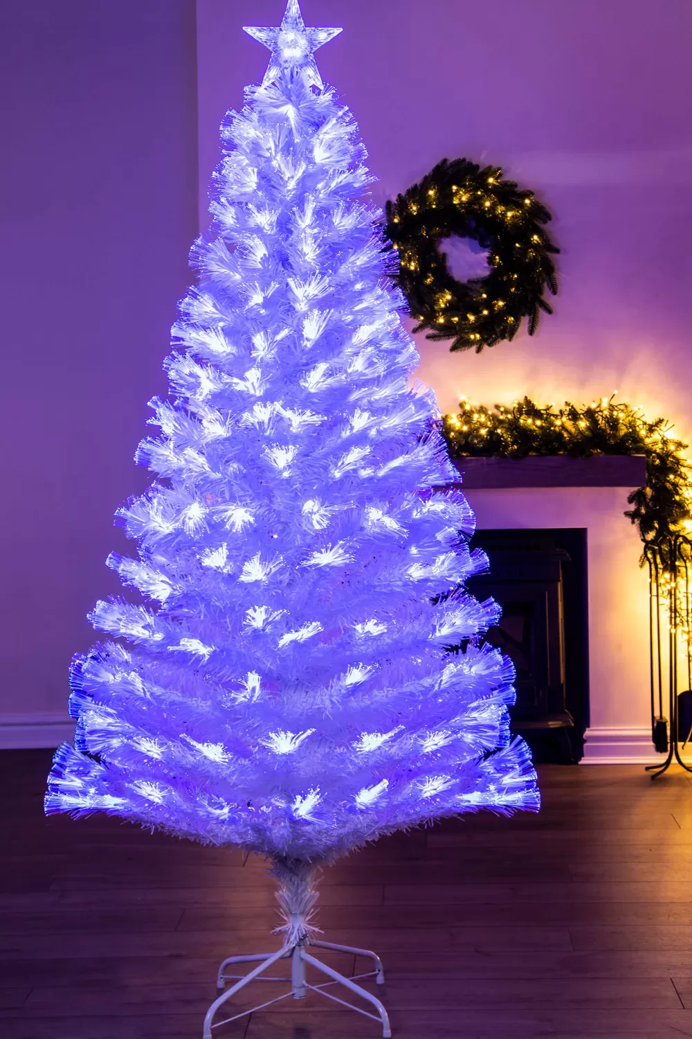 Christmas Tree World The 6ft White Blue Ripple Effect Fibre Optic Tree< 6 Foot Fibre Optic Trees | 6 Foot Pre Lit Christmas Trees