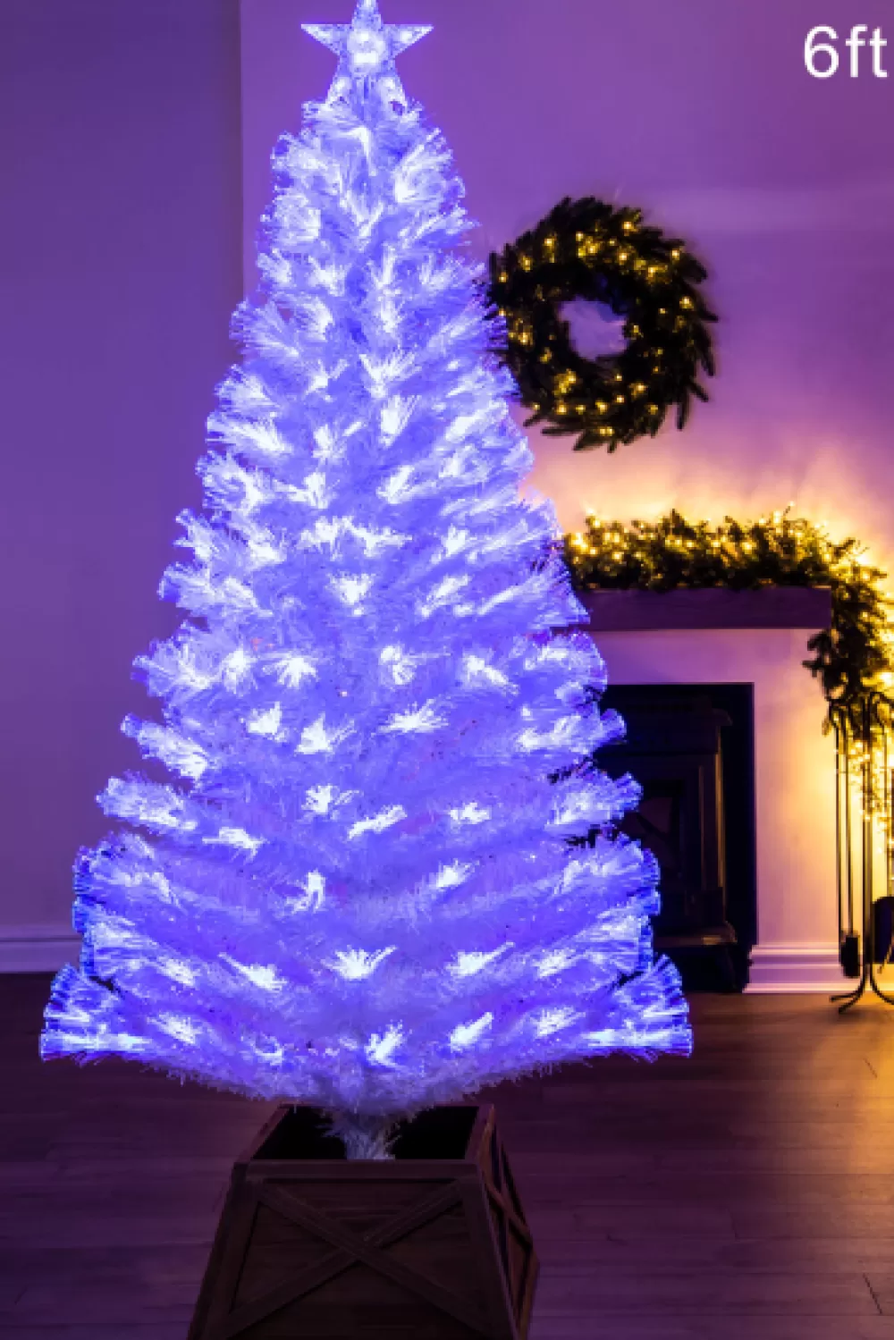 Christmas Tree World The 6ft White Blue Ripple Effect Fibre Optic Tree< 6 Foot Fibre Optic Trees | 6 Foot Pre Lit Christmas Trees