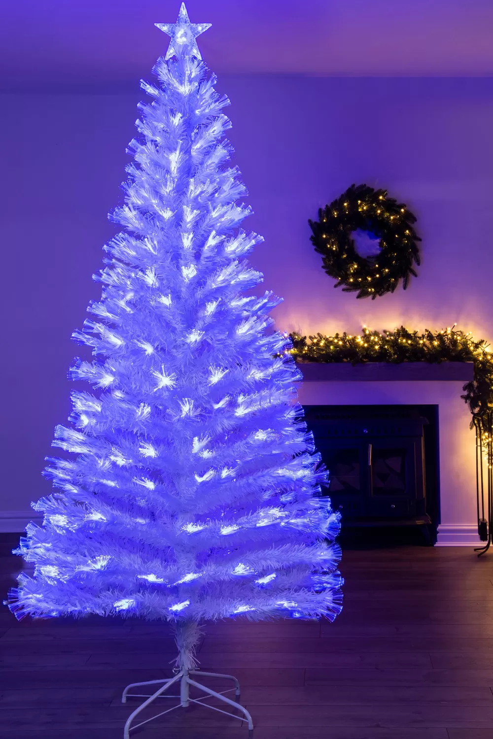 Christmas Tree World The 7ft White Blue Ripple Effect Fibre Optic Tree< 7 Foot Fibre Optic Trees | 7 Foot Pre Lit Christmas Trees