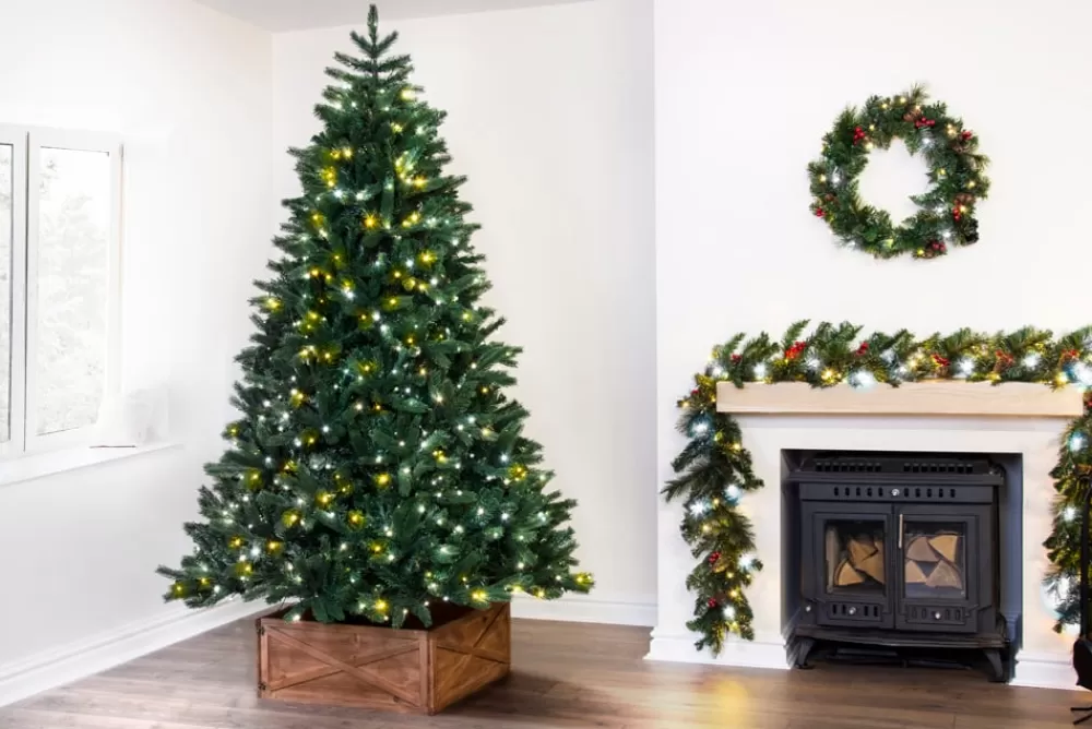 Christmas Tree World The 8ft Ultra Devonshire Fir Pre-lit With Warm White/White Colour Change LEDs< 8 Foot Pre Lit Christmas Trees