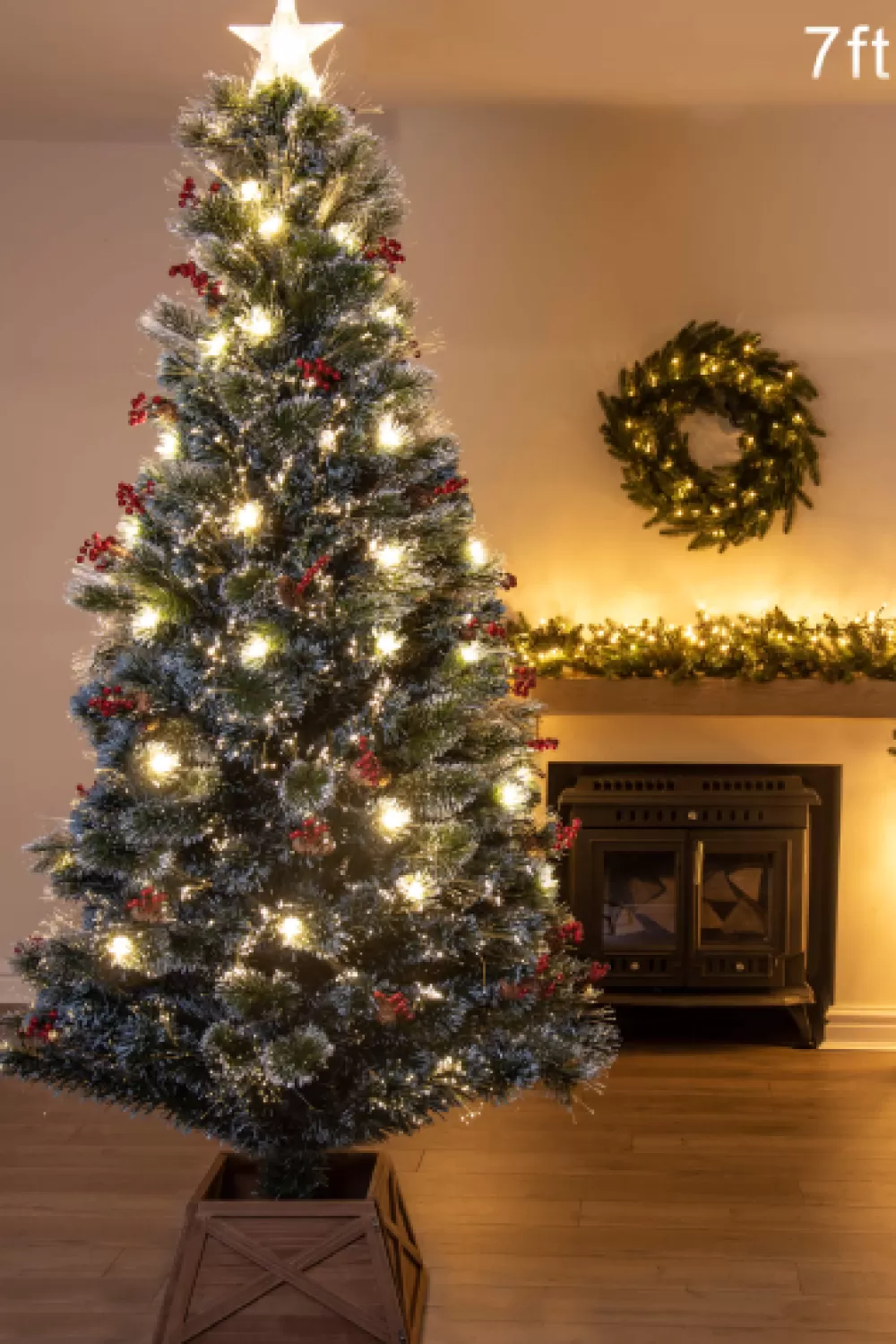 Christmas Tree World The Frosted LED Pine (3ft To 7ft)< Snowy Christmas Trees | Fibre Optic Christmas Trees