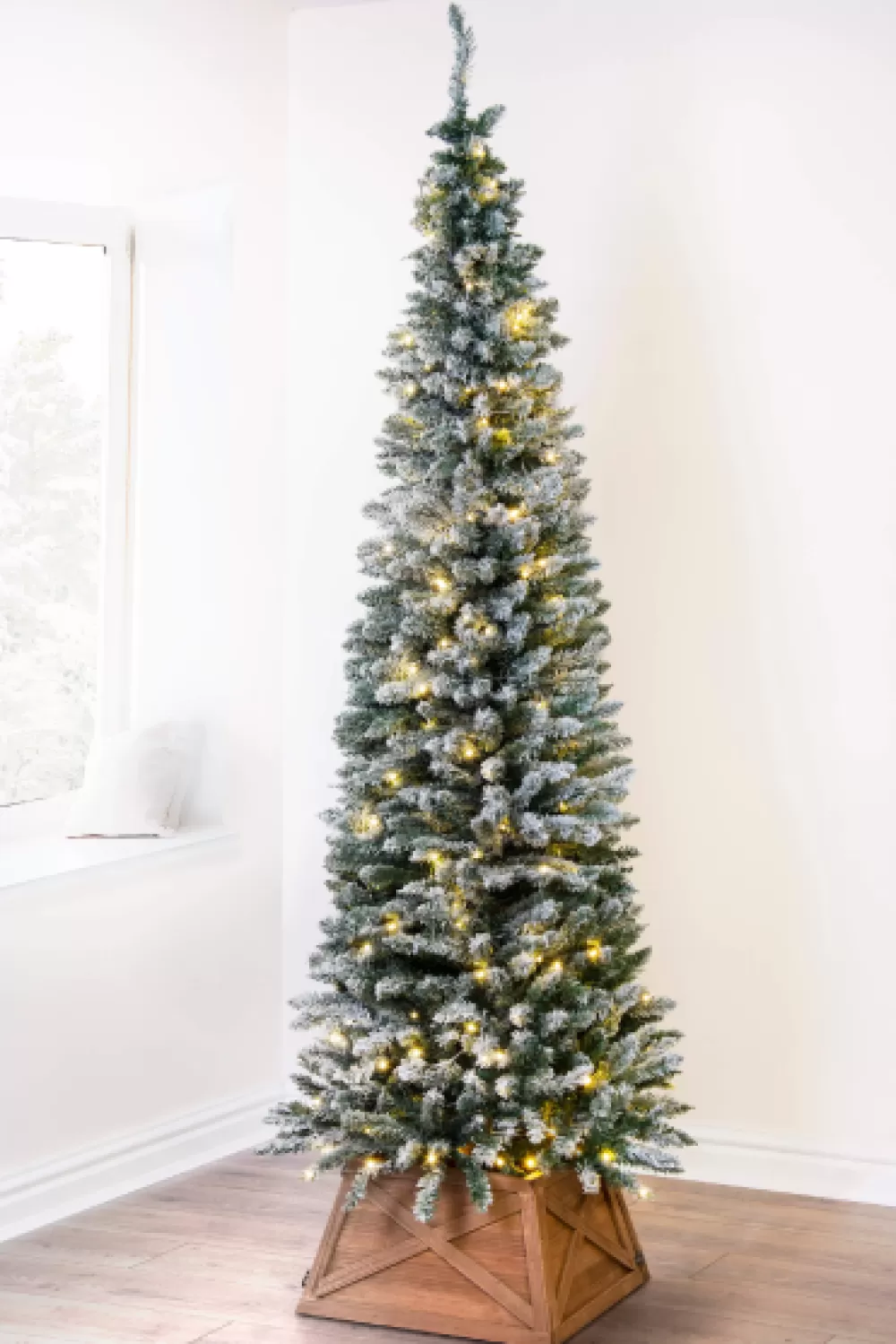 Christmas Tree World The Pre-lit 7ft Snowy Pencil Tree< 7 Foot Pre Lit Christmas Trees | Snowy Christmas Trees