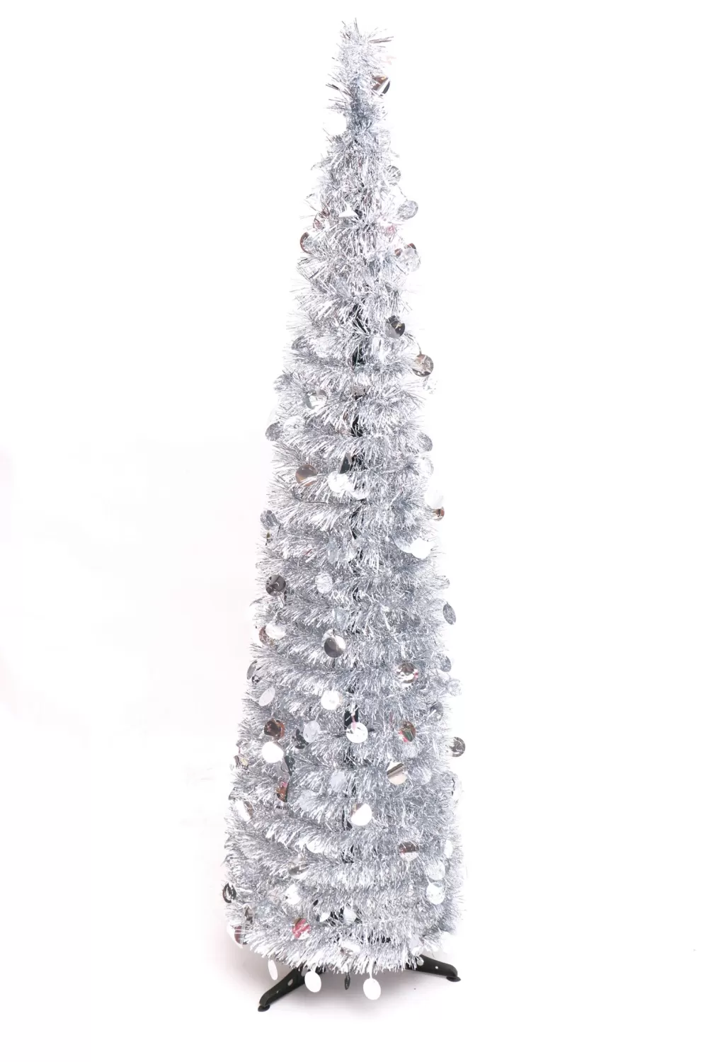 Christmas Tree World The Slim Silver Tinsel Pop Up Christmas Tree< Pop Up Christmas Trees | Unlit Christmas Trees